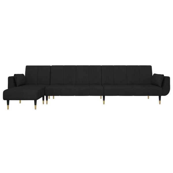 vidaXL Sof&aacute; cama en forma de L terciopelo negro 275x140x70 cm