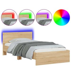 vidaXL Estructura de cama cabecero luces LED roble Sonoma 100x200 cm