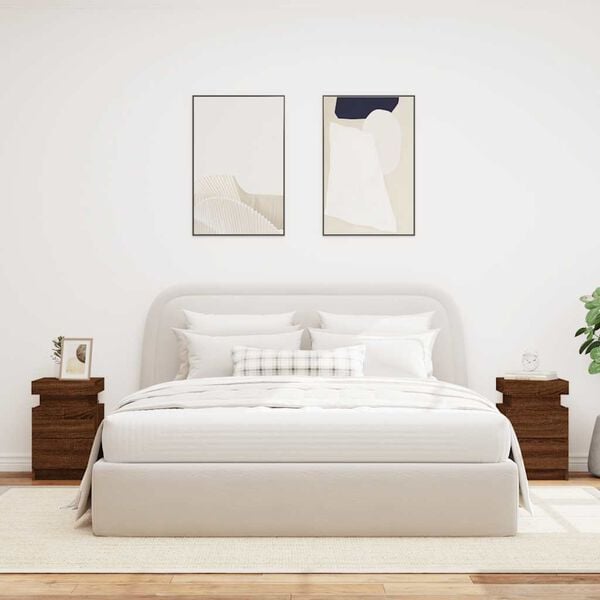 vidaXL Mesitas de noche con luces LED 2 uds roble marr&oacute;n 35x39x55 cm