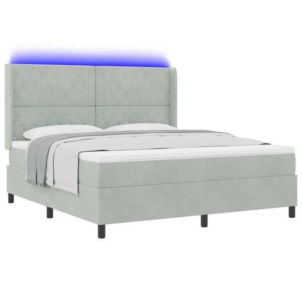 vidaXL Cama con Box Spring LED y Colch&oacute;n Gris Claro 180 x 200 cm