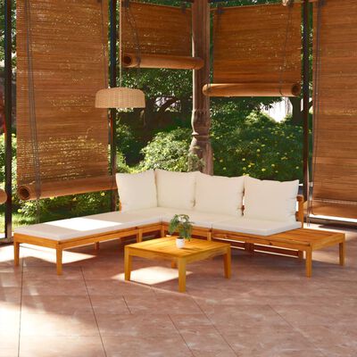 vidaXL Muebles de jardín 3 pzas con cojines crema madera de acacia