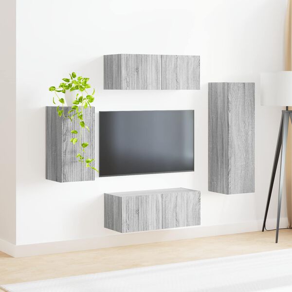 vidaXL Conjunto de mueble de TV 4 pcs Gris Sonoma Madera de ingenier&iacute;a
