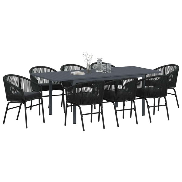 vidaXL Conjunto de Comedor de Jard&iacute;n 9 pcs Negro rat&aacute;n sint&eacute;tico