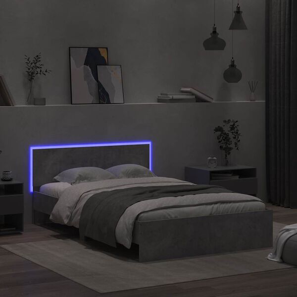 vidaXL Estructura de cama cabecero y luces LED gris hormig&oacute;n 140x200cm