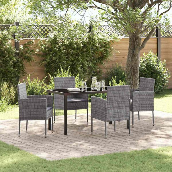 vidaXL Conjunto de Comedor de Jard&iacute;n 5 pcs Gris rat&aacute;n sint&eacute;tico