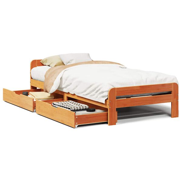 vidaXL Estructura de cama sin colch&oacute;n madera maciza marr&oacute;n 75x190 cm