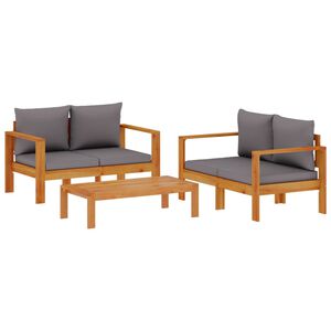 vidaXL Set de sof&aacute;s de jard&iacute;n con cojines 3 pzas madera maciza acacia