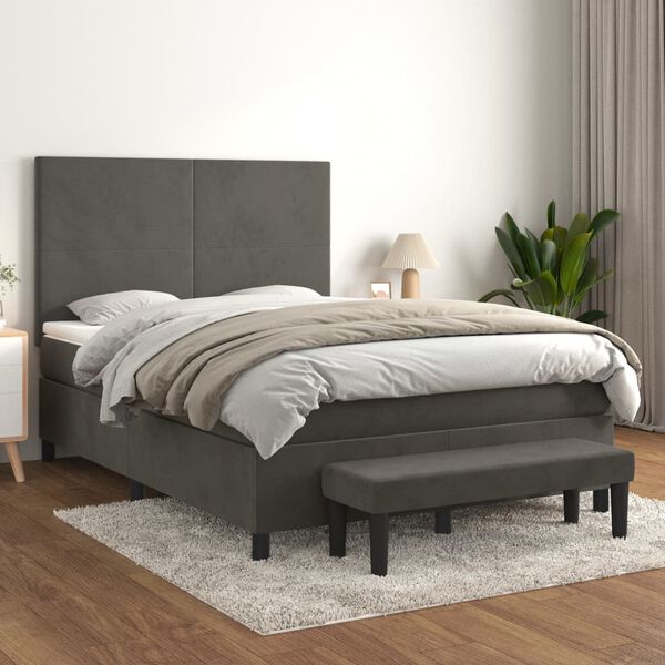 vidaXL Cama box spring con colch&oacute;n terciopelo gris oscuro 140x190 cm