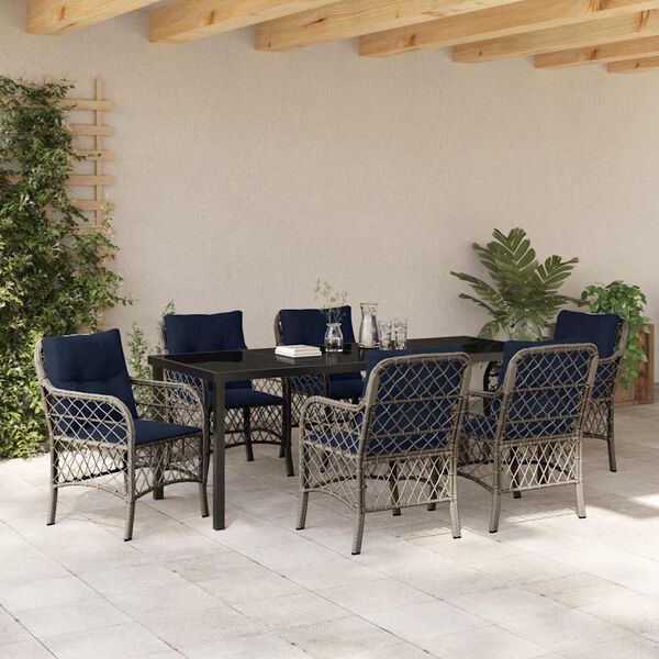 vidaXL Conjunto de Comedor de Jard&iacute;n 7 pcs Gris y Negro Rat&aacute;n