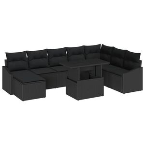 vidaXL Juego de Sof&aacute; con coj&iacute;n 9 pcs Negro rat&aacute;n sint&eacute;tico