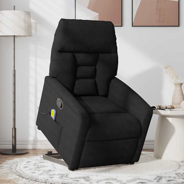 vidaXL Sill&oacute;n reclinable de masaje elevable tela de microfibra negro