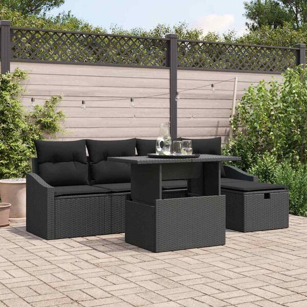 vidaXL Conjunto de sof&aacute; de jard&iacute;n 6 pcs Negro rat&aacute;n sint&eacute;tico