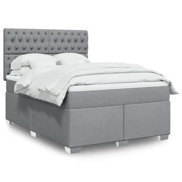 vidaXL Cama box spring con colch&oacute;n tela gris claro 140x190 cm