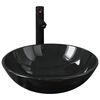 vidaXL Lavabo de ba&ntilde;o grifo y desag&uuml;e de empuje vidrio templado negro