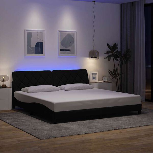 vidaXL Estructura de cama con LED sin colch&oacute;n tela negro 200x200 cm