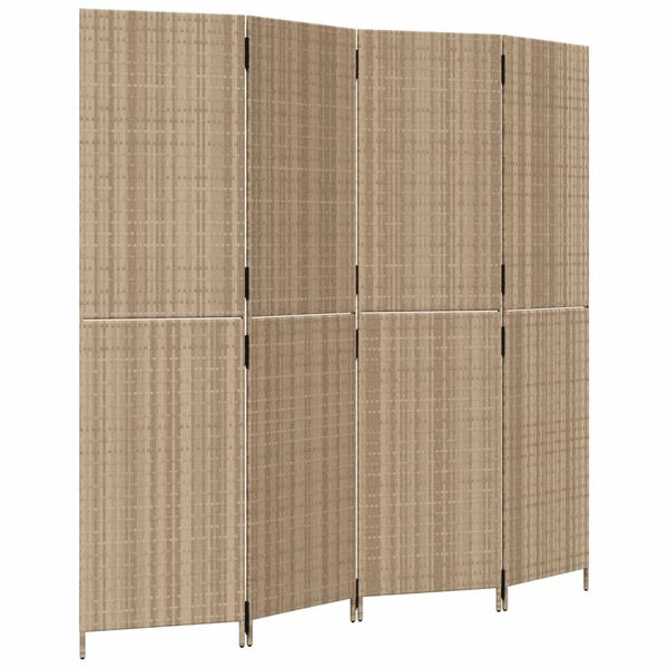 vidaXL Biombo de 4 paneles rat&aacute;n sint&eacute;tico beige