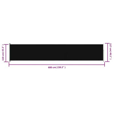vidaXL Toldo lateral retráctil de jardín negro 117x600 cm