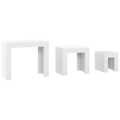 vidaXL Mesas de centro apilables 3 piezas contrachapada blanco brillo