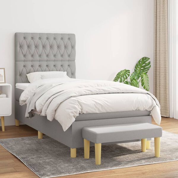 vidaXL Cama box spring con colch&oacute;n tela gris claro 100x200 cm
