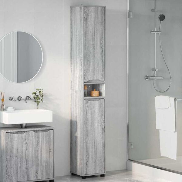 vidaXL Gabinete de Ba&ntilde;o con estante Gris Sonoma 30,5 x 30 x 195 cm