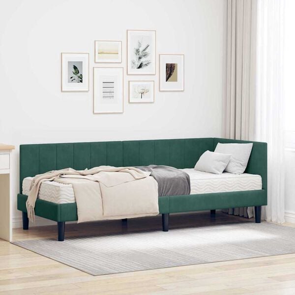 vidaXL Estructura de Cama Esquina con Colch&oacute;n 2 pcs Verde Terciopelo