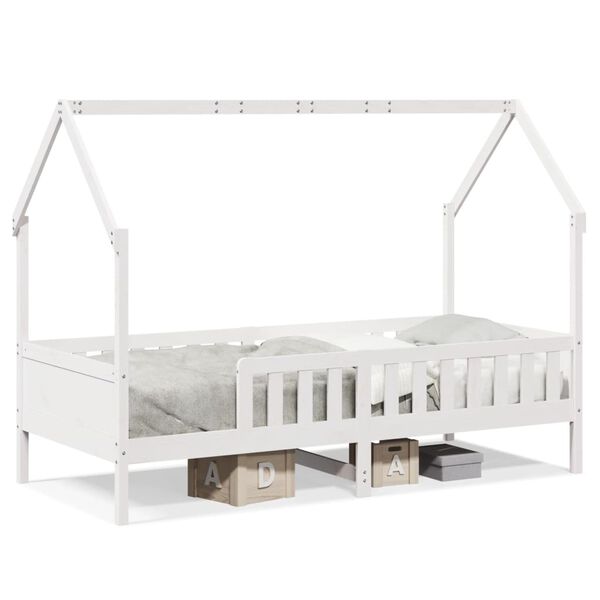 vidaXL Cama con forma de casa de niños madera maciza blanca 90x190 cm