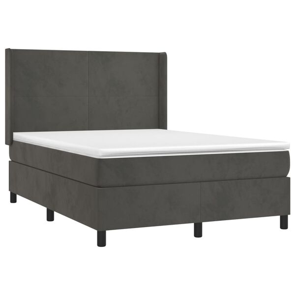 vidaXL Cama box spring con colch&oacute;n terciopelo gris oscuro 140x200 cm
