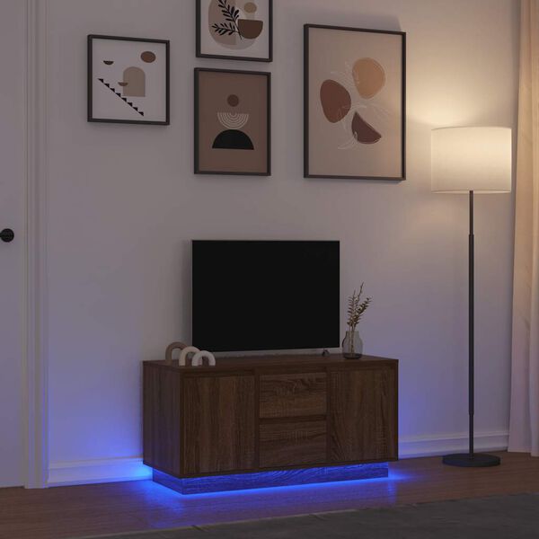 vidaXL Mueble de TV con luces LED roble marr&oacute;n 100x41x50 cm