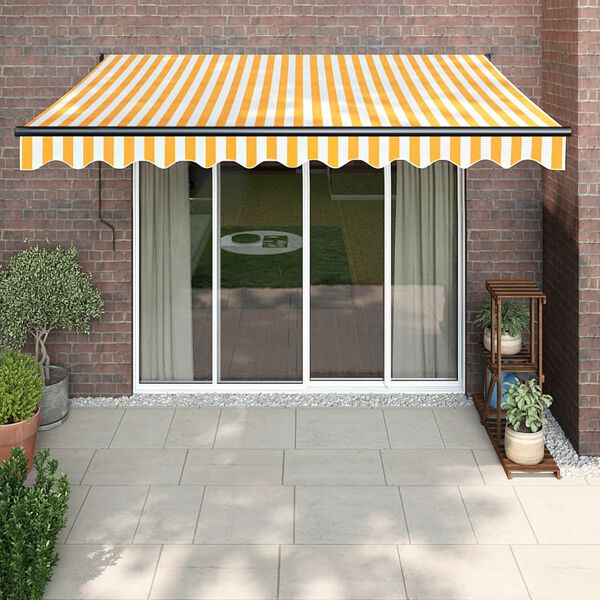vidaXL Toldo retr&aacute;ctil aluminio y tela amarillo y blanco 3,5x2,5 m