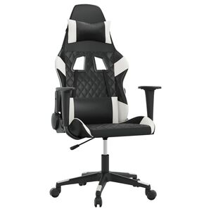 vidaXL Silla gaming de masaje cuero sint&eacute;tico negro y blanco