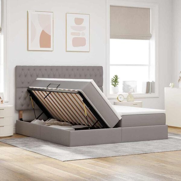 vidaXL Cama con almacenamiento Taup&eacute; 180 x 200 cm Cuero sint&eacute;tico