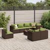 vidaXL Set muebles de jard&iacute;n 9 piezas y cojines rat&aacute;n sint&eacute;tico marr&oacute;n