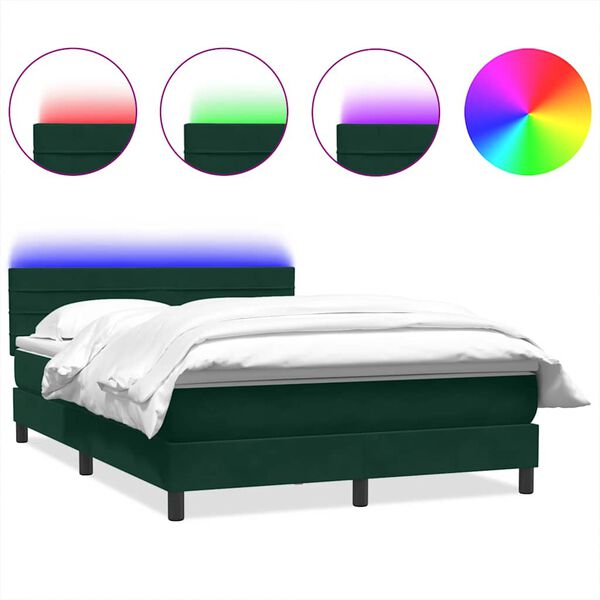 vidaXL Cama box spring con colch&oacute;n y LED terciopelo verde oscuro 160x210 cm