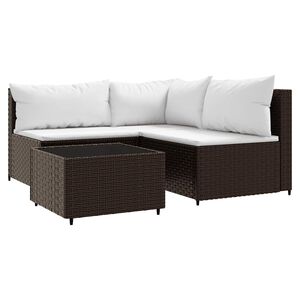 vidaXL Set muebles de jard&iacute;n 4 piezas y cojines rat&aacute;n sint&eacute;tico marr&oacute;n