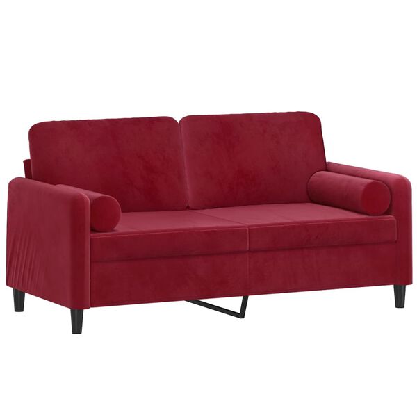 vidaXL Sof&aacute; 2 plazas almohadas y cojines terciopelo rojo tinto 140 cm