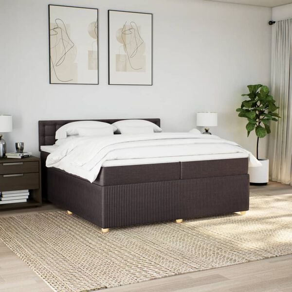 vidaXL Cama box spring con colch&oacute;n tela marr&oacute;n oscuro 200x200 cm