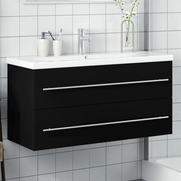 vidaXL Mueble de ba&ntilde;o con lavabo integrado negro