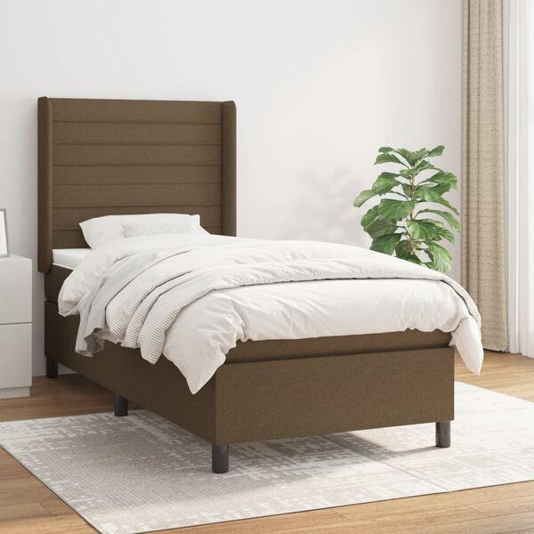 vidaXL Cama box spring con colch&oacute;n tela marr&oacute;n oscuro 90x190 cm