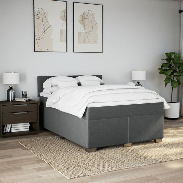 vidaXL Cama box spring con colch&oacute;n tela gris oscuro 140x200 cm