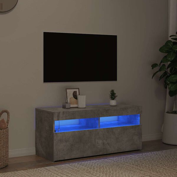 vidaXL Mueble de TV con luces LED gris hormig&oacute;n 90x35x40 cm