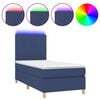 vidaXL Cama box spring colch&oacute;n y luces LED tela azul 90x190 cm