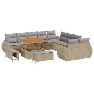 vidaXL Conjunto de sof&aacute;s de jard&iacute;n 13 pcs Beige rat&aacute;n sint&eacute;tico
