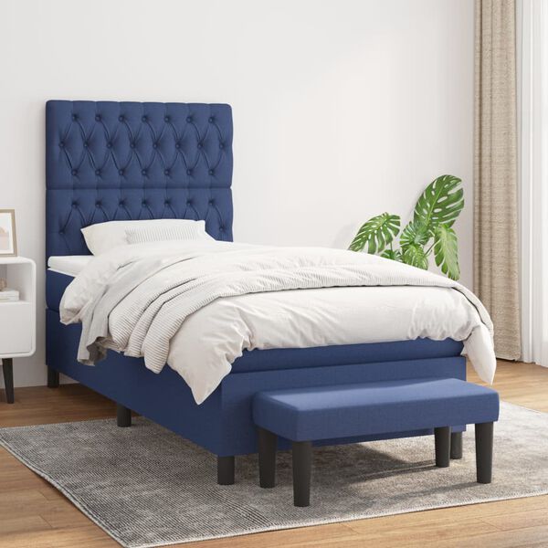 vidaXL Cama box spring con colch&oacute;n tela azul 90x190 cm