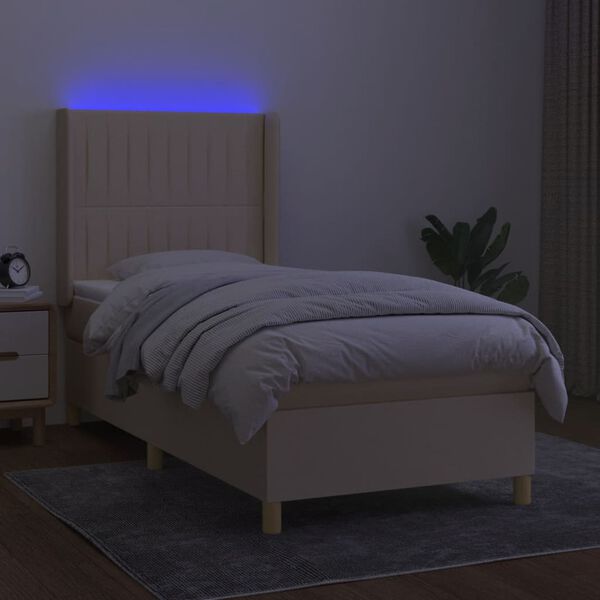vidaXL Cama box spring colch&oacute;n y luces LED tela crema 100x200 cm