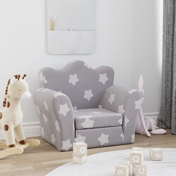 vidaXL Sof&aacute; cama infantil felpa suave gris claro con estrellas