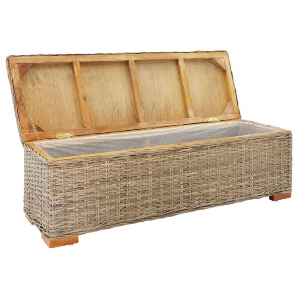 vidaXL Caja de almacenaje madera de caoba y ratán Kubu natural 110 cm
