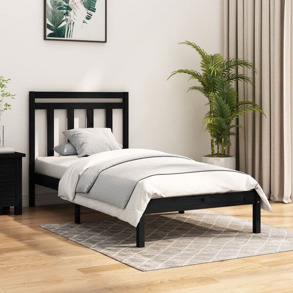 vidaXL Estructura de cama madera maciza negro 100x200 cm