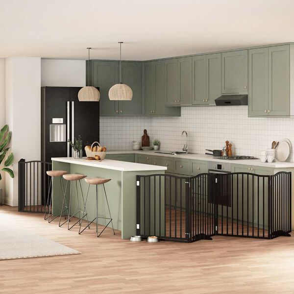 vidaXL Puerta para perros plegable 6 paneles madera &aacute;lamo negra 480 cm