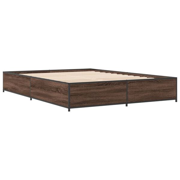 vidaXL Estructura cama madera ingeniería metal marrón roble 140x200 cm