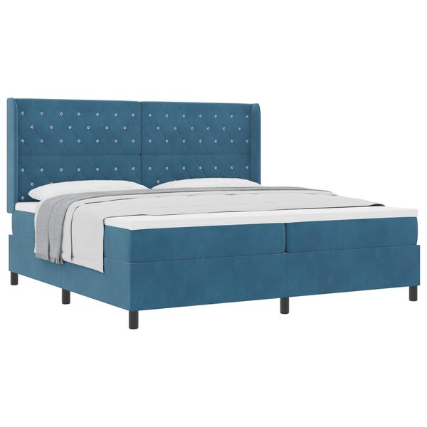 vidaXL Cama tipo Box Spring con colch&oacute;n Azul 200 x 200 cm Terciopelo